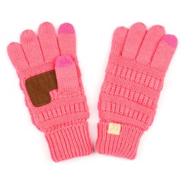 Funky Junque Candy Pink Kids Touchscreen Gloves – Girls Warm Soft Stretchy Knit Gloves with Touchscreen Fingertips, One Size Fits Ages 4-7