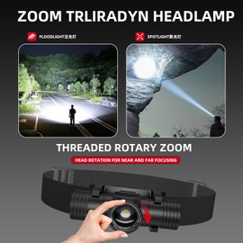 Trliradyn Headlamp Rechargeable Hard Hat Light,