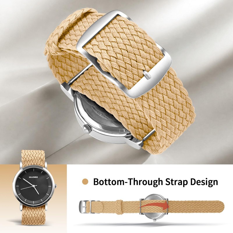 ULLCHRO Unisex Perlon Nylon Bracelet with Stainless Steel Silver Buckle,