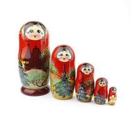 Heka Naturals Russian Matryoshka Dolls, 5 Traditional Matryoshkas | Babushka Wooden Dolls, Handmade in Russia