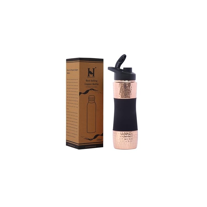 Pure Copper Water Bottle with Sipper Cherry Black, 900 Ml
