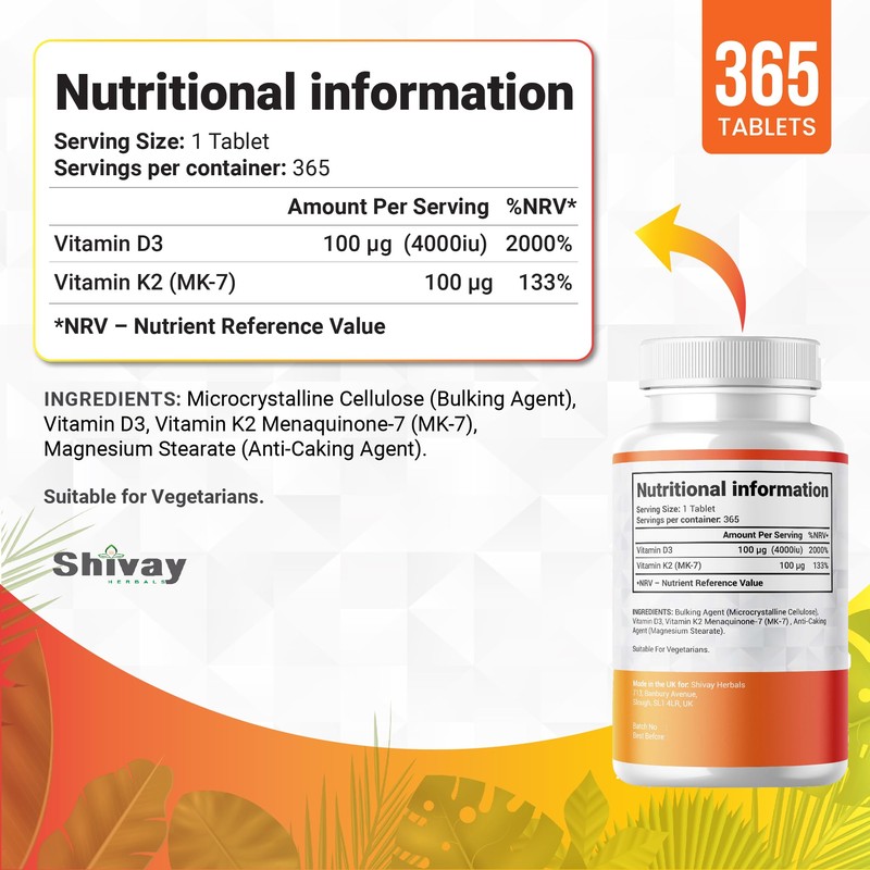 Vitamin D3 4000iu & Vitamin K2 100ug | 365 Vegetarian