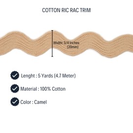 Cotton RIC Rac Trim - 3/4 Inch - 5 Yards - Wave Bending Fringe Lace Ribbon for Sewing Clothes, Gift Wrapping, Home Party Decoration CTR02125