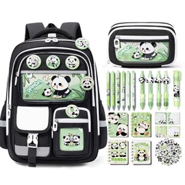 Fimibuke Mochila infantil para niñas escolares, 28 piezas de material escolar de panda para niños pequeños, juego de papelería con bolsa para libros, 