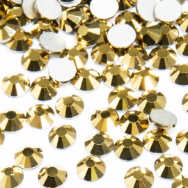 qiipii 400pcs SS30 Mine Gold Nail Rhinestones Bulk Metallic Golden Nail Art 6mm Flatback Round K9 Glass Gems Beads Stones Diamonds Nail Charms Glue Fix for Nails Eyes Makeup Jewels Crafts Clothes DIY