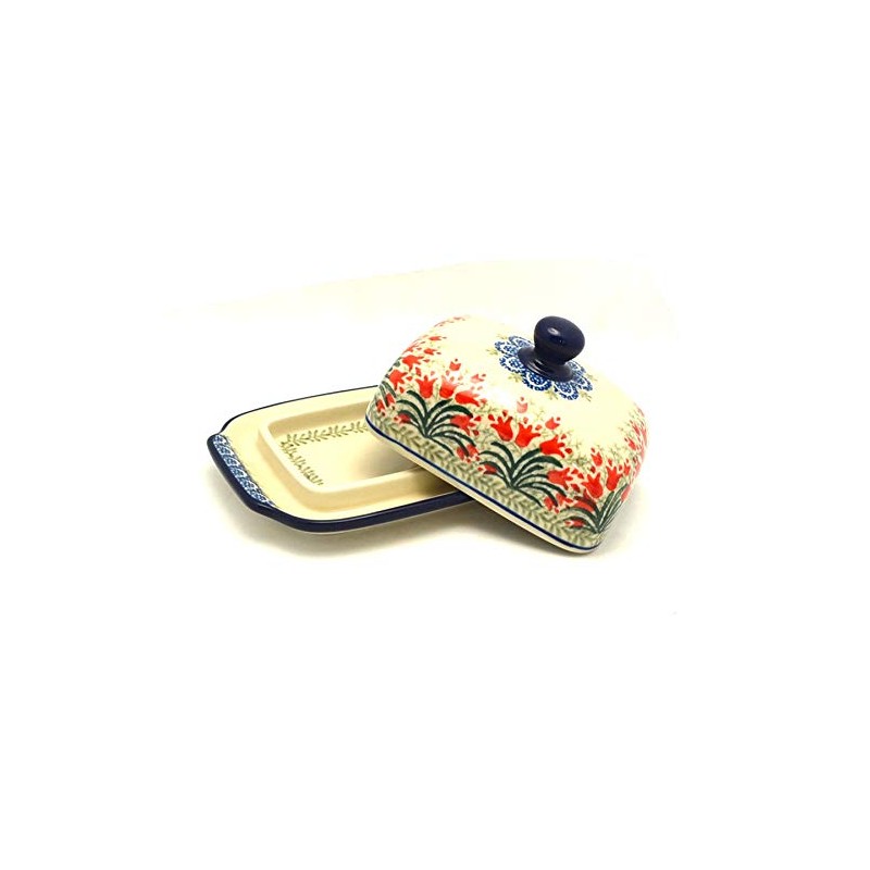 Polish Pottery Butter Dish - Crimson Bells