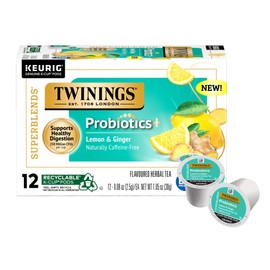 Twinings Probiotics+ Lemon & Ginger Herbal Tea K-Cup Pods for Keurig, 12 Count (Pack of 6), Supports Digestive Health, Naturally Caffeine-Free, Enjoy Hot or Iced