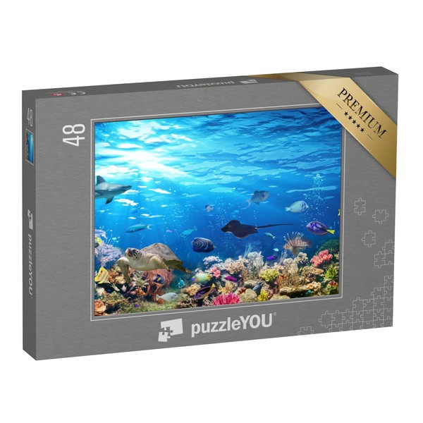 puzzleYOU: 48 Piece Underwater Scene with Coral Reef, Fish, Sharks,