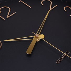 Topkey Black Wall Clock 12" Silent Non Ticking Arabic Numeral Clock Round Decorative Wall Clock for Living Room, Bedroom, Kitchen (Battery Not Included) Gold Numbers