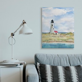 Stupell Industries Lighthouse on Peninsula Soft Coastal Landscape, Design by Melissa Hyatt LLC Canvas Wall Art, 30 x 40, Blue