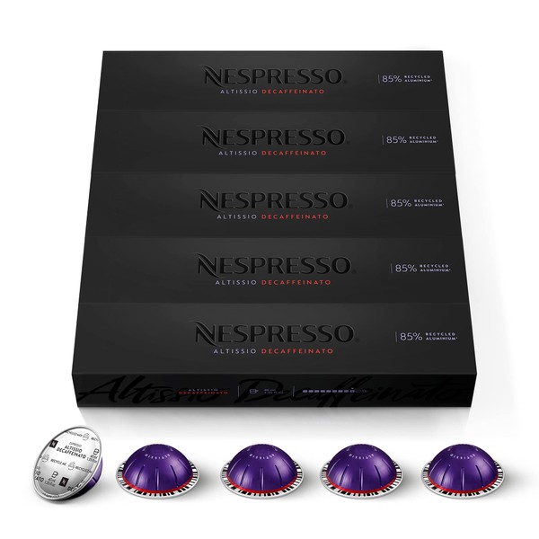Nespresso Capsules VertuoLine, Altissio Decaffeinato, Dark Roast Espresso, 50 Count
