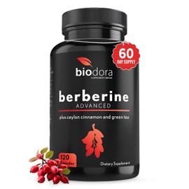 Biodora Berberine Advanced Plus with 1200mg Berberine - 100mg Ceylon Cinnamon and 100mg Green Tea Extract - 1400mg Per Dose -120 Capsules - 60 Day Supply - Supports Immune and Cardiovascular