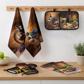 Culudea Wine Grapes Kitchen Decor Set, Wine Kitchen Towels, 8 Pcs