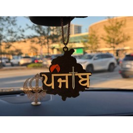 Punjab Map With Turban And Kirpan Car Hanging Punjabi Accessory For Sikhism Car Decor Both Side 6MM Thick 4 Inches Wide Khanda Punjabi Accessory