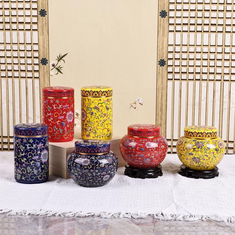 XINGYAN Chinoiserie Enamel Ginger Jar with Twist Lid, Round Design,