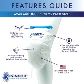 Kinship Comfort Brands Refillable Ice Packs w/Clamp Closure | Leak Resistant Inner Liner & Soft Exterior | Reusable Ice Bags w/ 4 Tie Strings | Latex Free | 25 PK