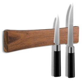 16 Inch Magnetic Knife Holder for Wall, Solid Acacia Wood Knife Magnetic Strip for Fridge, No Drill Wall Mount Knife Magnet Tool Bar, Wooden Knives Rack Block for Kitchen Utensil Organizer RV Storage