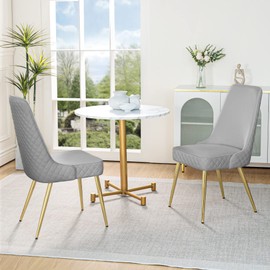 Upholstered Dining Chairs Set of 2, Modern Fabric Dining Room Kitchen Side Chair with Padded Seat and Gold Legs for Restaurant/Cafe/Living Room, Grey