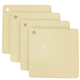 Smithcraft Silicone Trivets for Hot Dishes, Pots and Pans, Hot Pads for Kitchen, Beige Silicone Pot Holders Mats for Kitchen Quartz Counter Heat Resistant Mat, Flexible Table Plate Trivet Mat Set 4