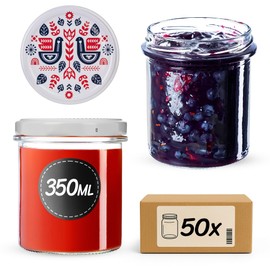 KADAX Jam Jars 350 ml with fi82 mm Screw Lid, Small Preserving Jars with Lids, Preserving Jars for Preserving, Screw Jars for Jam & Honey (Folklore I, Pack of 50)
