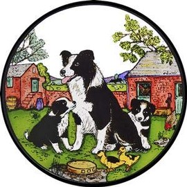 Static Window Cling in a Collie Dog with Pups Design