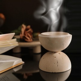 100% Natural Travertine Spherical Incense Cone Burner, Travertine Incense Cone Holder, Handmade Stone Sphere Incense Burner for Meditation/Yoga/Decorative Room/Kitchen/Coffee Shop, DAEBFC