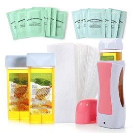 Roll on Wax Kit for Hair Removal - Roller Waxing for Women Men Sensitive Skin With Heater, 2 Honey Cartridges, Paper, Pre and After-Wax Oil