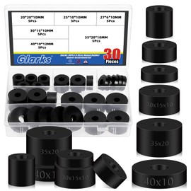 Glarks 30Pcs 6 Size Round Rubber Spacer Assortment Kit, 20mm 25mm 30mm 40mm 27mm 35mm Multi Purpose Thickness Black Rubber Washers Anti Vibration Spacer for Vibration, Bolts, Home, Car Accessories