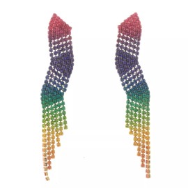 neXxtten Gold Tone Metal Rhinestone Dangle Post Earrings ESE2529-MUL