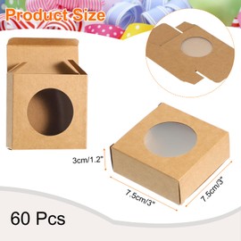 sourcing map 60Pcs Kraft Soap Boxes for Homemade Soap, 3" x 3" x 1.2" Mini Kraft Treat Boxes with Clear Window Candy Cookie Gift Boxes for Party Favor Treats Packaging (Brown)