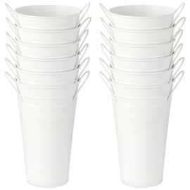 12 Pcs White Flower Buckets, Galvanized Metal Vases,9.8 Inches Flower Vase with Handles, French Flower Bucket，Rustic Farmhouse Vases for Home Decor Wedding Table Centerpiece