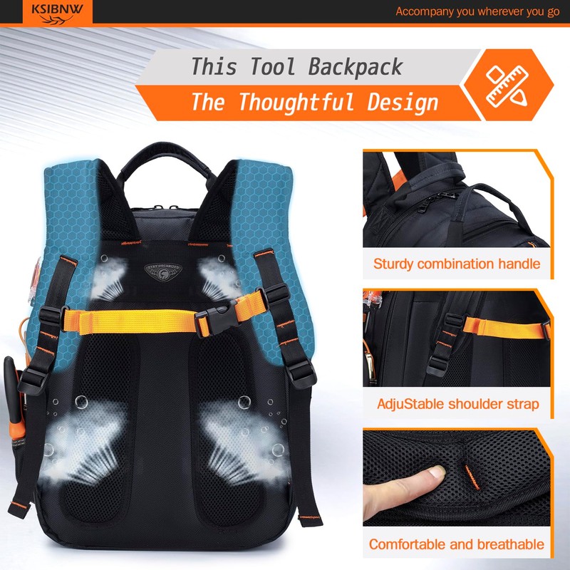 KSIBNW Tool Backpack Heavy Duty for Men, 45-Pockets Organizer Bags