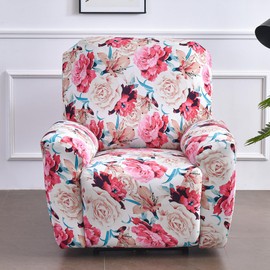 PENDEJATO Stretch Recliner Chair Covers, 4-Piece Recliner Slipcovers Print Lazyboy Recliner Cover Soft Spandex Reclining Chair Couch Cover Furniture Protector with Pocket (Pink)