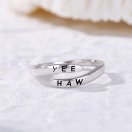 TYSO Wrap around YEE HAW Western Rings 925 Sterling Silver Country Southern Hippie Boho Cowgirl Rodeo Jewelry for Women