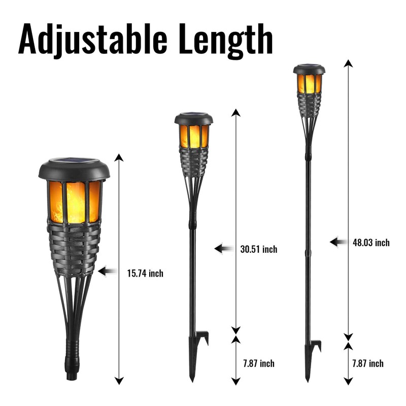 Solar Torch Light with Flickering Flame, 4 Pack Waterproof Bamboo
