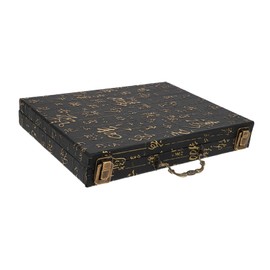 WHAMVOX Portable Wooden Mahjong Storage Box with Elegant Embossed Design Multifunctional Game Organizer for Mahjong Chess and Board Games Spacious Interior and Convenient Handle for Easy Travel