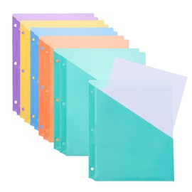 PATIKIL Binder Pocket for 3 Ring Binders, 10pcs 3 Hole Punch Pocket Folder Divider Slash File Jacket Organizer Sleeves for Office Paper Document, 5 Colors