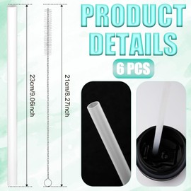 Ello Hydra 64oz Half Gallon Water Bottle Replacement Straws, 6pcs Reusable Plastic Straws with Cleaning Brush for Sports Bottle Tumbler Parts (Free BPA)