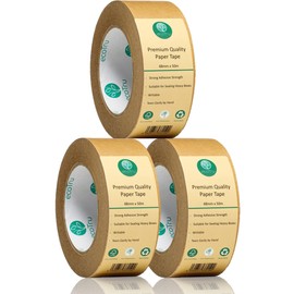 ecotru Ultra Strong Kraft Paper Packing Tape, Heavy Duty Brown Packing Tape for Box & Carton Sealing Packaging Shipping Moving & Masking, Eco Friendly Biodegradable Printable, 2Inch x 55Yard, 3 Rolls