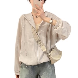 xppe Women's Top, Hoodie, UV Protection, Cardigan, Sheer, Long Sleeve, Sunburn Protection, Cooling Protection, Comfortable, Texture, Summer Clothes, Body Cover, Loose, Plain, Large Size, Thin and