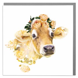 Lola Design - Wildlife Botanical Greeting Cards - Blank Cards and Envelopes - Jersey Cows Card