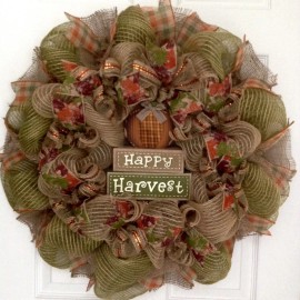 What A Mesh By Diana Happy Harvest Burlap Autumn Wreath Handmade