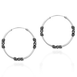 AeraVida Traditional Balinese 30 mm Sterling Silver Hoop Earrings | Sterling Silver Hoop Earrings | Earrings for Women | Hoop Earrings Set