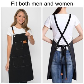 DAKLUNAR Canvas Aprons Work Apron for Men and Women Apron with Adjustable Strap and 3 Pockets Aprons for Waiters Kitchen Garden Cooking Coffee Baking Artist Painting Cross Back, black