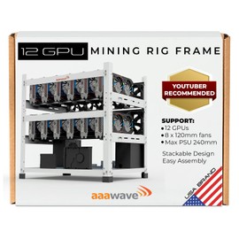 AAAwave 12GPU Mining Rig - The Sluice V2 Steel Open Frame Case, Stackable Chassis for Crypto Coin Currency & AI Machine Learning Applications - White