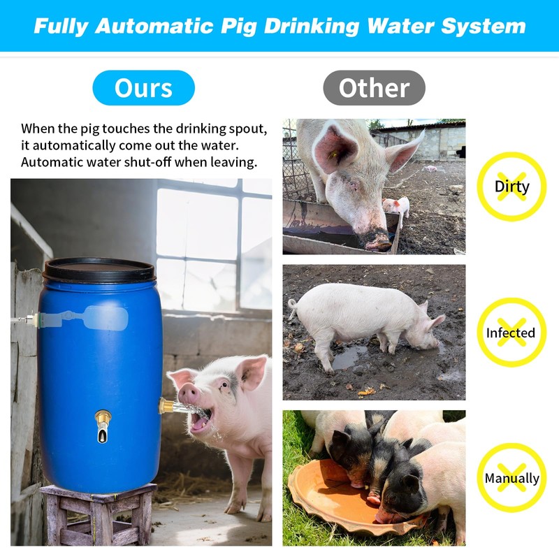 Pig Nipple Waterer, 4-Port Pig Waterer Kit with Float Valve