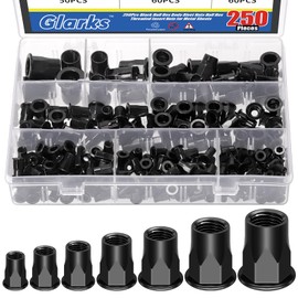 Glarks 250pcs Thread Half Hexagonal Rivet Nuts Set M3 M4 M5 M6 M8 M10 M12 Black Zinc Plated Carbon Steel Flat Head Rivnut Threaded Insert Rivet Nuts for Construction Industrial