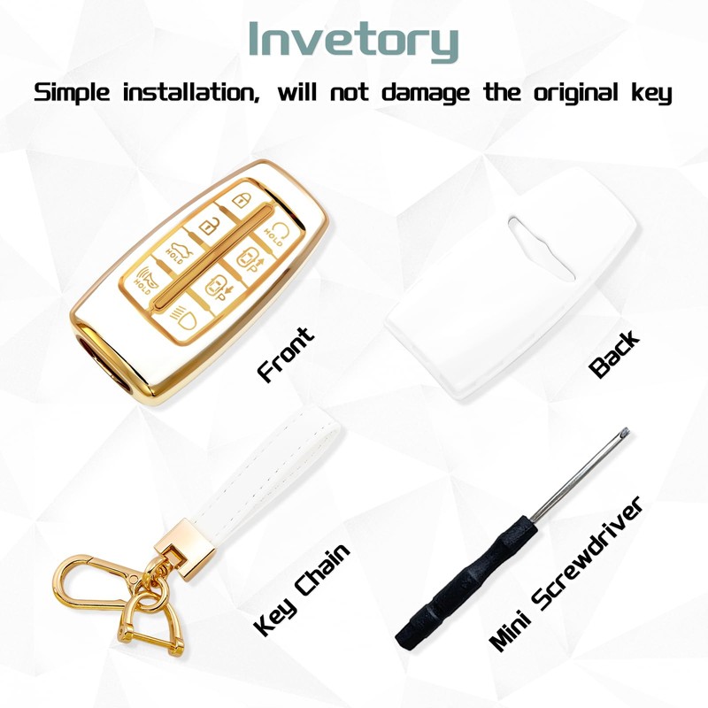 Compatible with Genesis Key Fob Cover, Gold Keychains, for G80