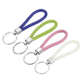 YOKIVE 4 Pcs Braided Leather Keychains, Home PU Keys Ring Woven Decorating Lanyard Straps for Bags Wallets (Pink/White/Blue/Green)