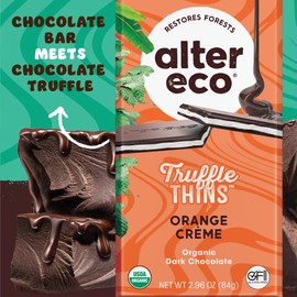Alter Eco Orange Creme Truffle Thins, Chocolate Bar with Gooey Ganache Truffle Filling, Organic, Gluten & Soy-Free, Non-GMO Snacks, No Additives, Recyclable Packaging, Fair Trade (6-Pack Orange Creme)